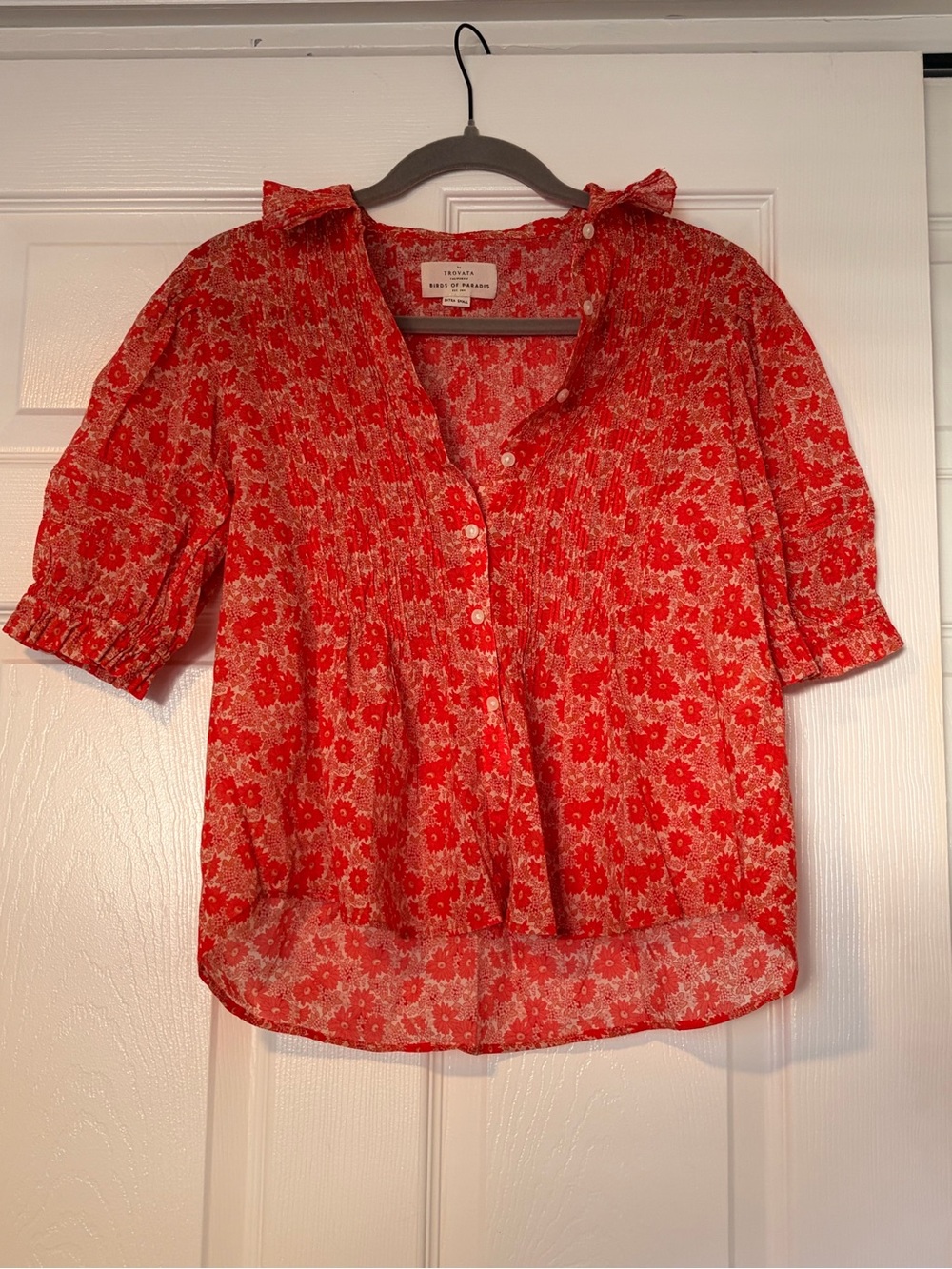 By Trovata Birds of Paradise Red Floral Cotton Jess Blouse